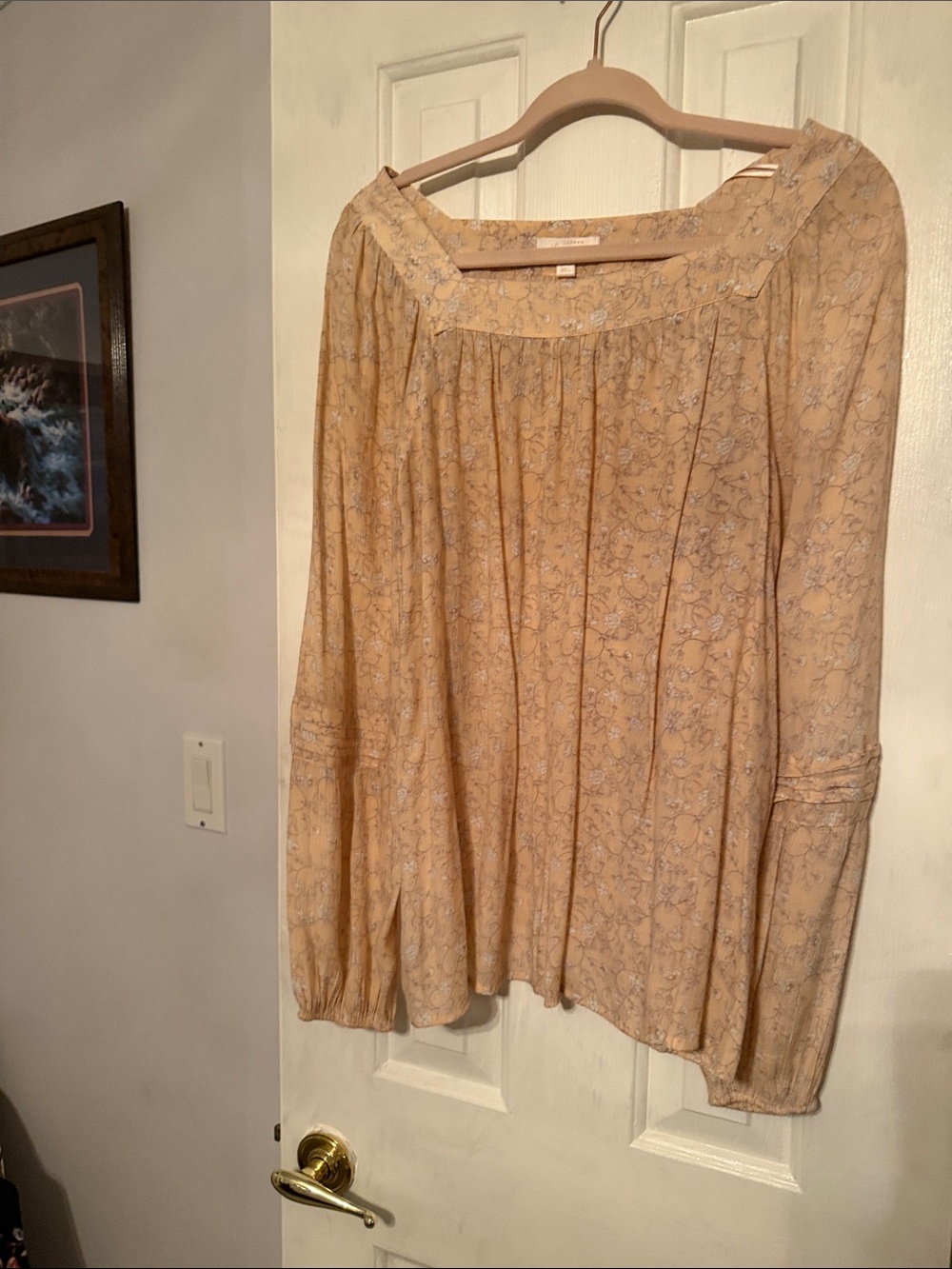 LC Lauren Conrad Peach Floral Square-Neck Blouse